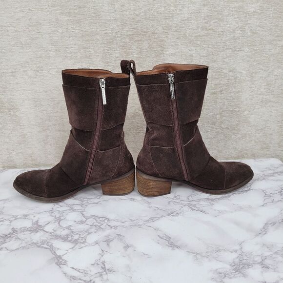 Donald J Pliner Dorria Brown Suede Silver Buckles Mid Calf Block Heel Boots - Picture 5 of 15